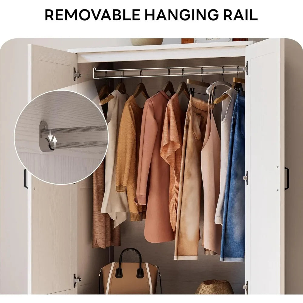 Armoire Wardrobe Closet 2 Doors 2 Drawers 70" H 36" W Wooden Storage