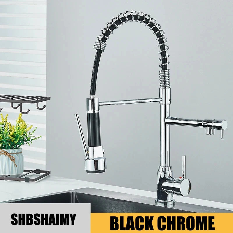 Black Kitchen Sink Faucet Pull Down Hot Cold Water Mixer 360 Rotation