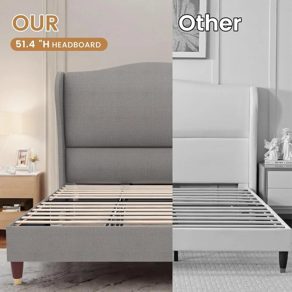 Ljustra 51.4" King Size Bed Frame Upholstered Platform Wingback Design