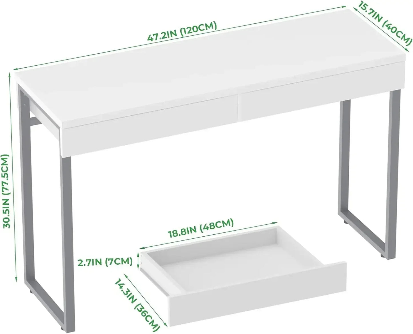 47 Inch Modern Vanity Desk White Makeup Table with 2 Drawers for Home Office