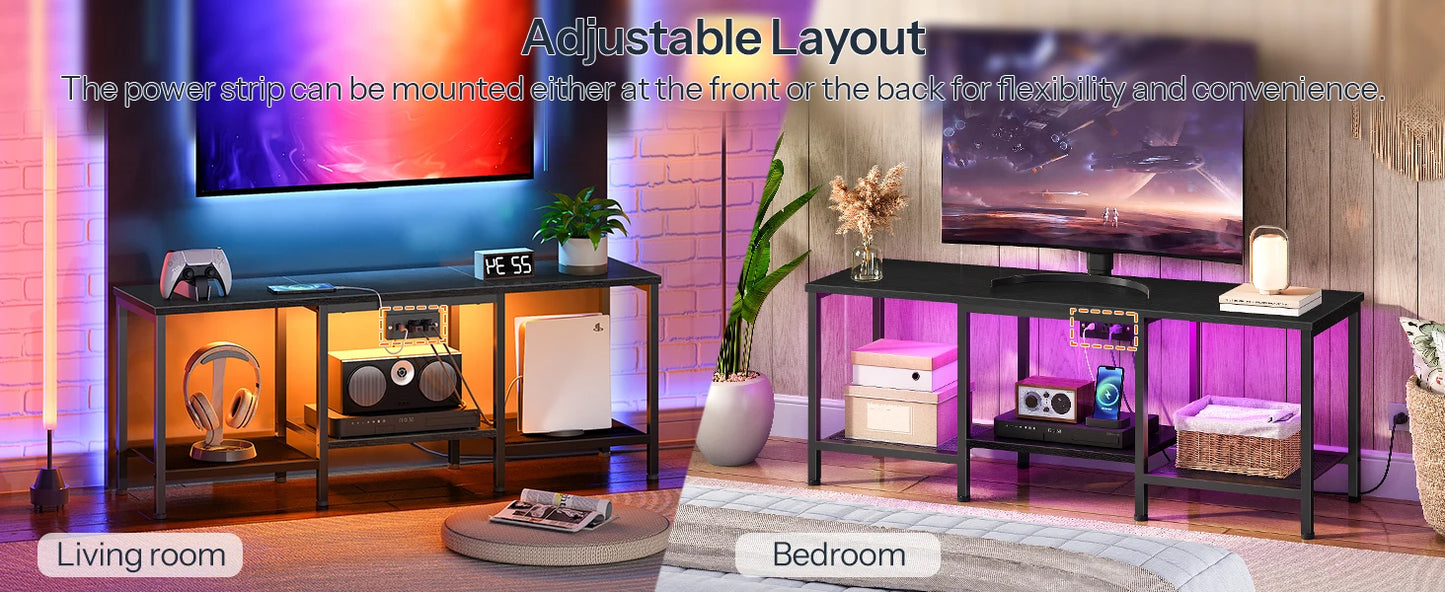 TV Stand with Charging Station LED Entertainment Center for 55 Inch TV