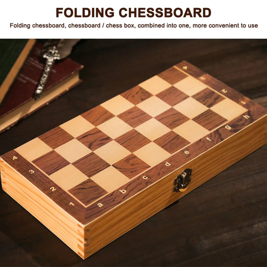 3 in 1 Chess Checkers Backgammon Wooden Game Set for Kids and Adults