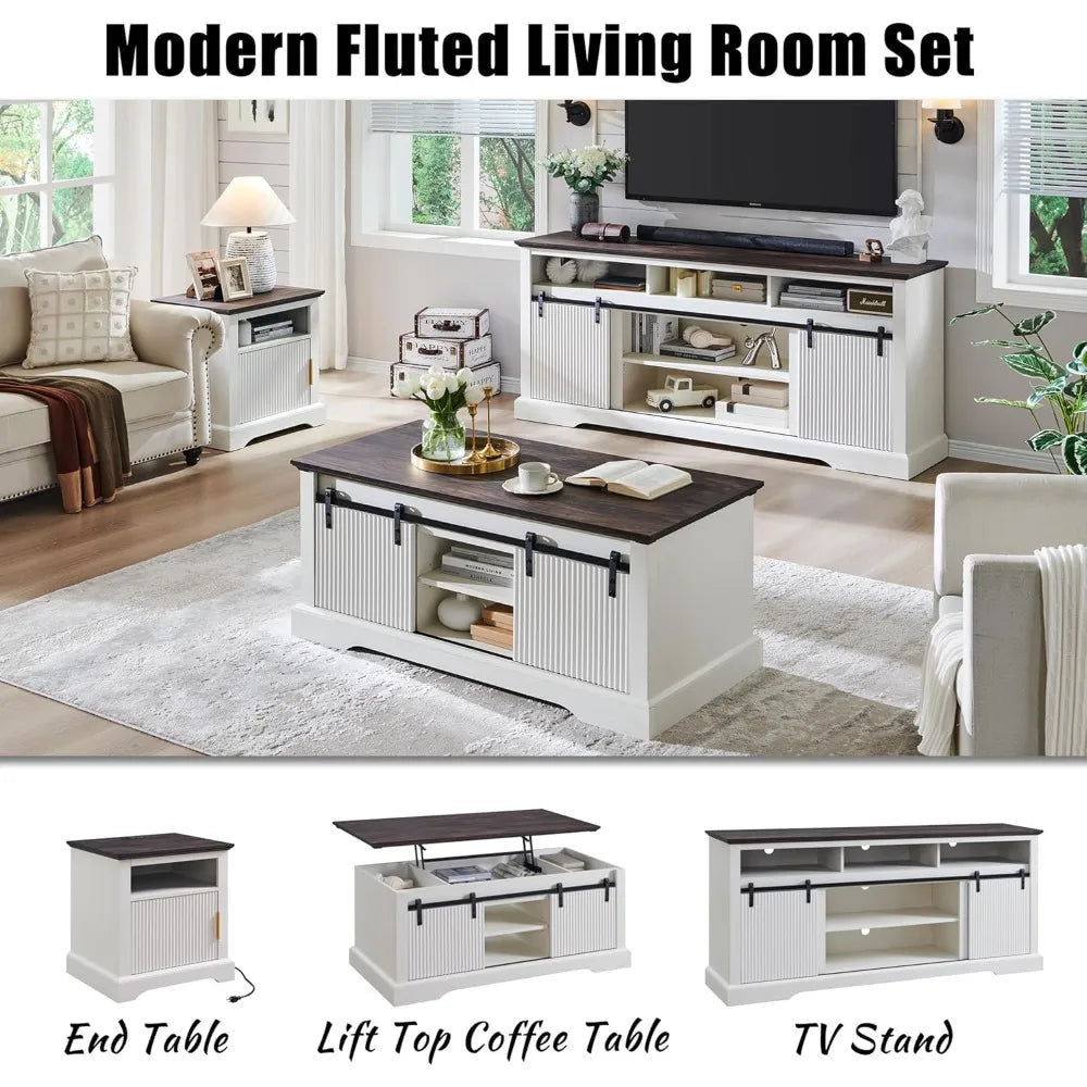 Fluted TV Stand for 75 Inch TVs Modern Entertainment Center Storage