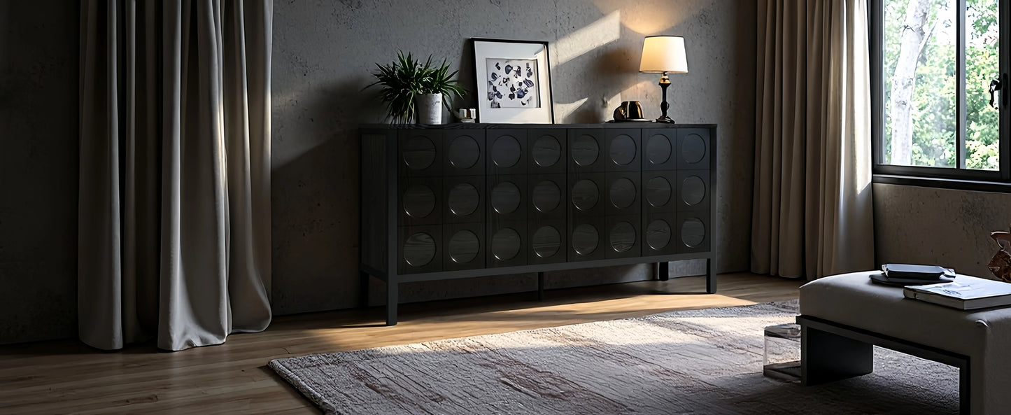 Stylish Wooden Storage Cabinet Sideboard with Geometric Circle Design