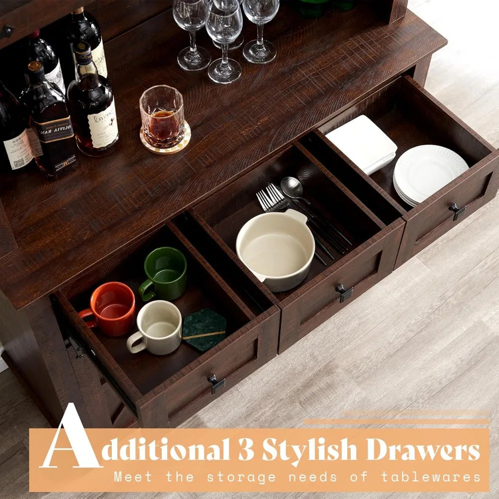 72 Inch Coffee Wine Bar Cabinet with Sliding Barn Door Farmhouse Sideboard