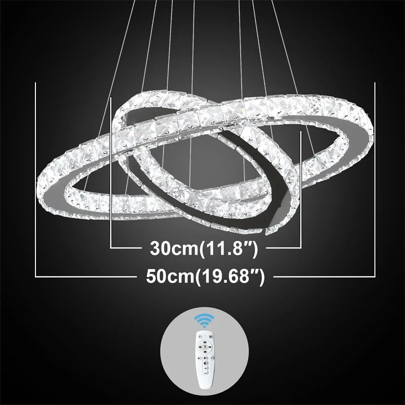 Modern Crystal Rings LED Chandelier Luxury Ceiling Lamp Remote Control