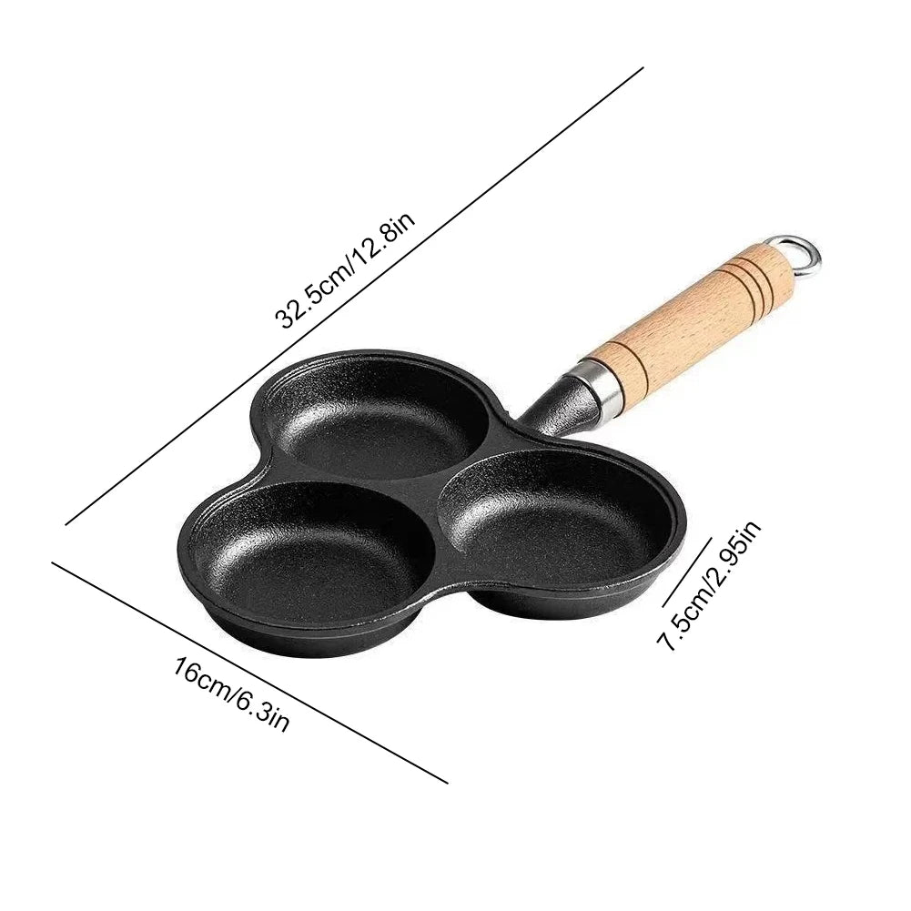 3-Cup Cast Iron Pancake Pan Non Stick Egg Cooker Omelette Breakfast Pan