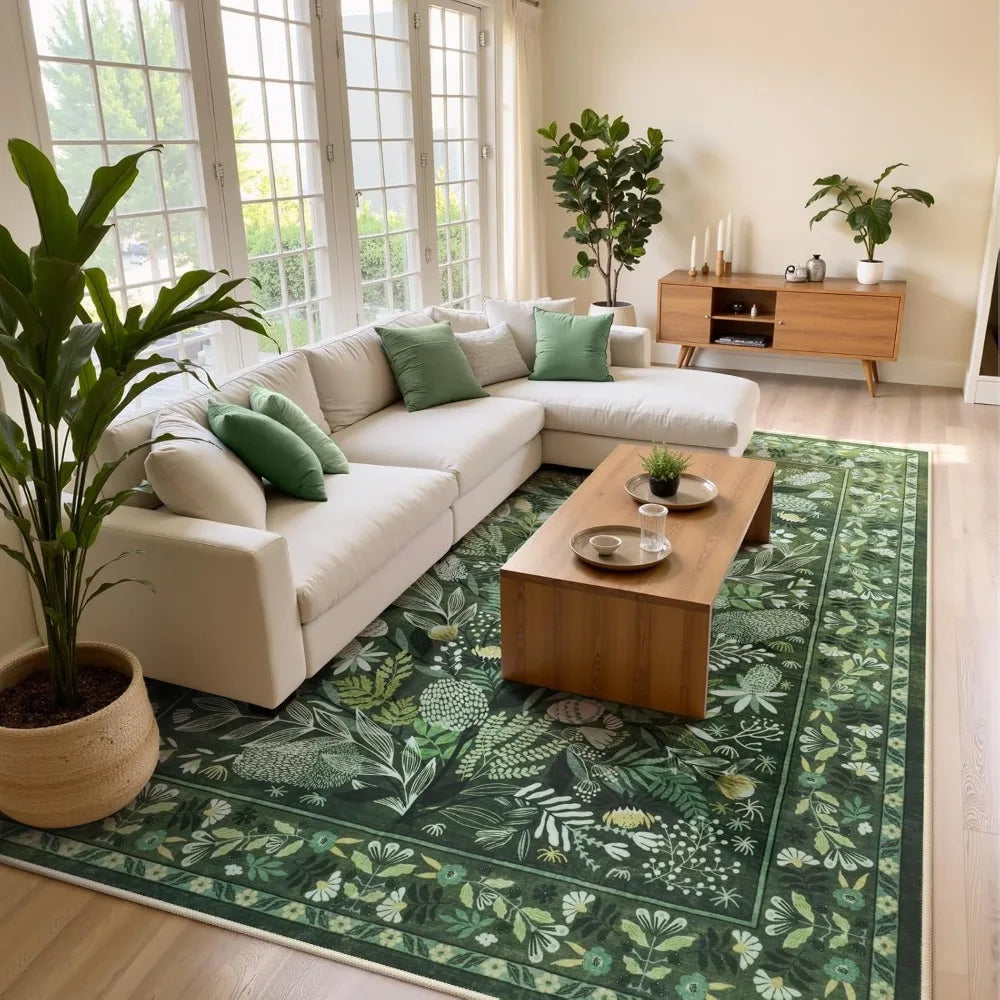 Large Botanical Floral Area Rug 8x10 Washable Non-Slip Soft Living Room
