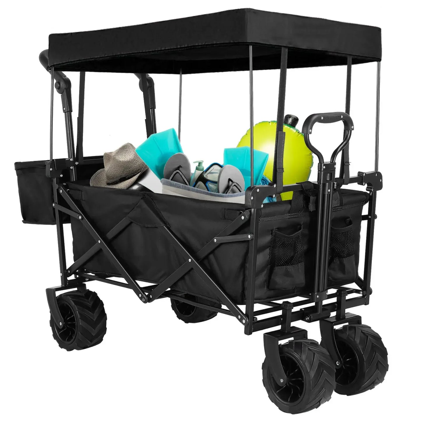 Foldable Handcart with Roof 115kg Off-Road Transport Trolley