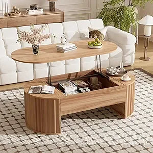 Modern Lift Top Coffee Table with Hidden Storage Oval Design 47.2"