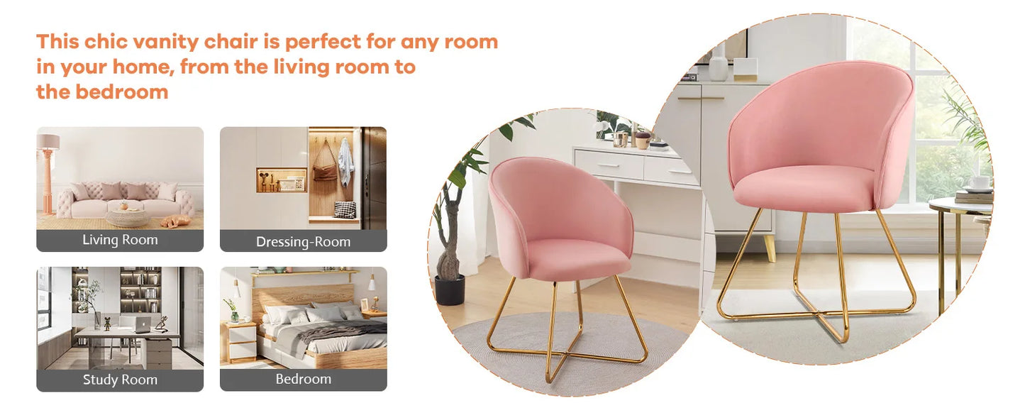 Velvet Vanity Chair Modern Accent Stool Upholstered Makeup Chair