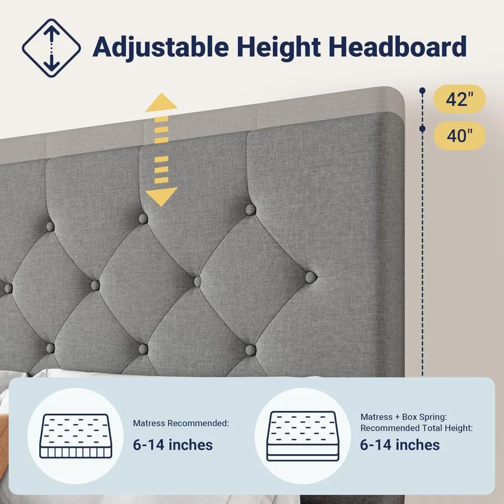 Queen Size Platform Bed Frame with Storage Drawers and Adjustable Headboard