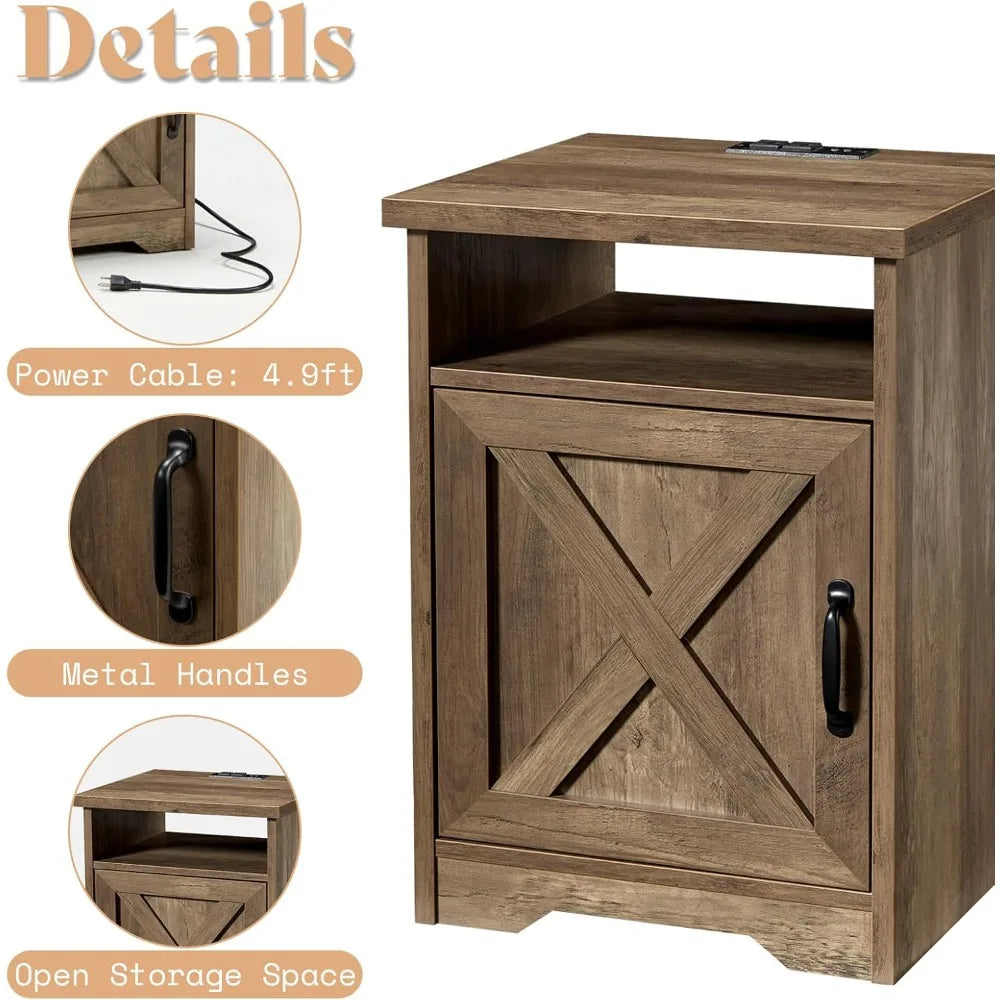 3-Piece Farmhouse Coffee Table Set with Charging Station and Storage