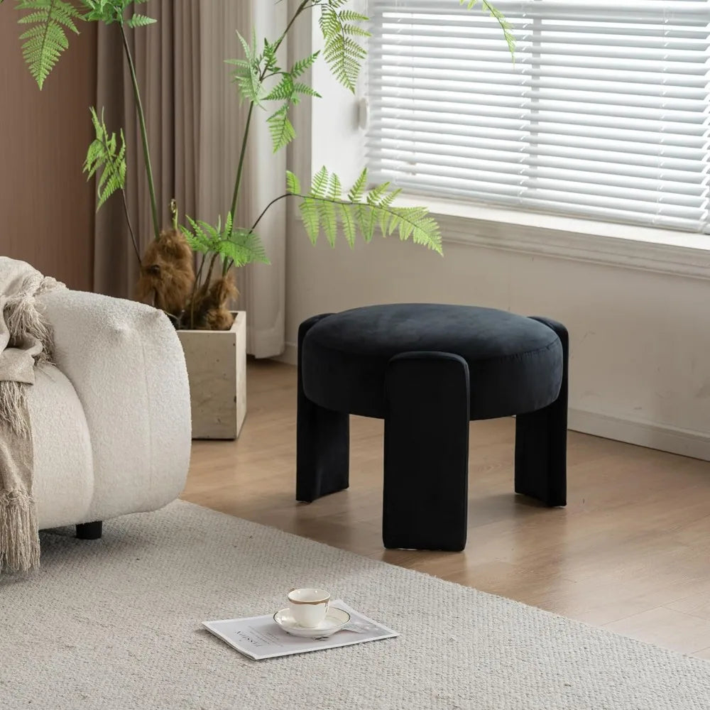 Ljustra Velvet Ottoman Modern Round Vanity Stool Soft Foot Rest Chair