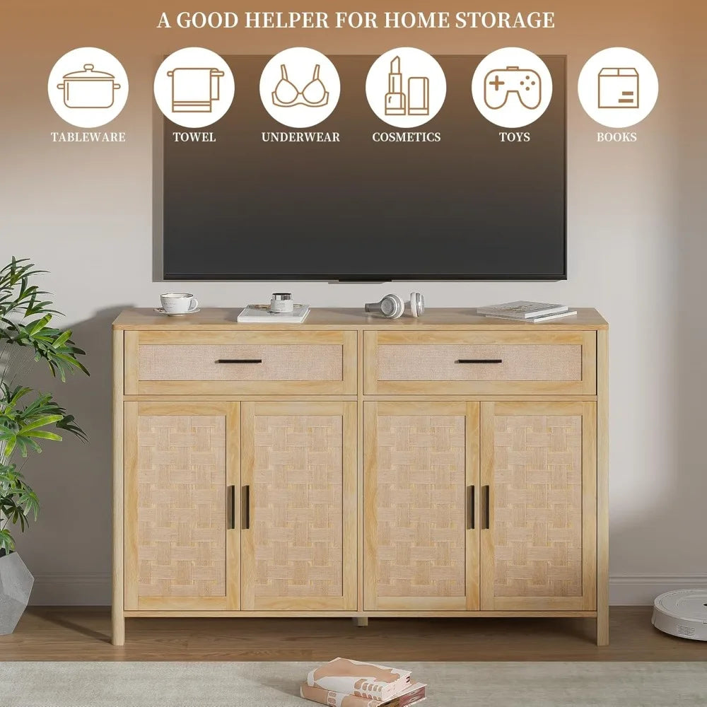 Farmhouse TV Stand for 65 Inch TV with Storage and Adjustable Shelves