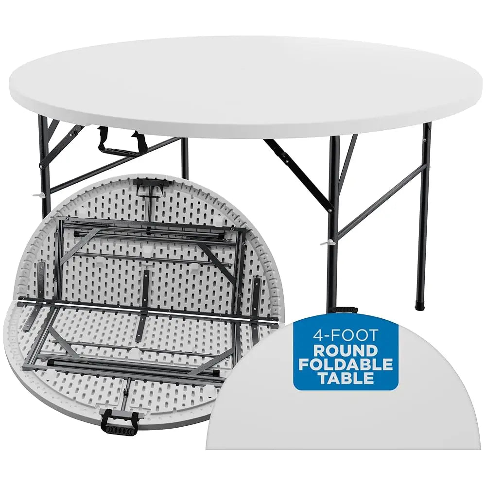 Round Folding Table 48 Inch Portable Dining Table White Plastic
