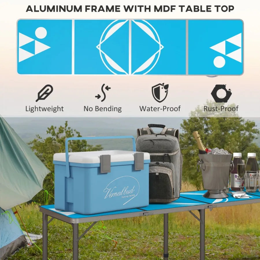 8ft Portable Beer Pong Table Adjustable Legs Folding Camping Table