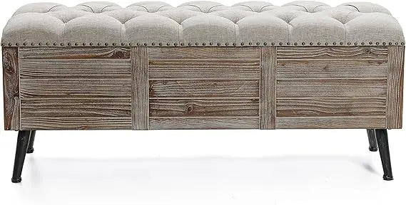 Ljustra 47 Inch Farmhouse Storage Bench for Bedroom Seating and Storage