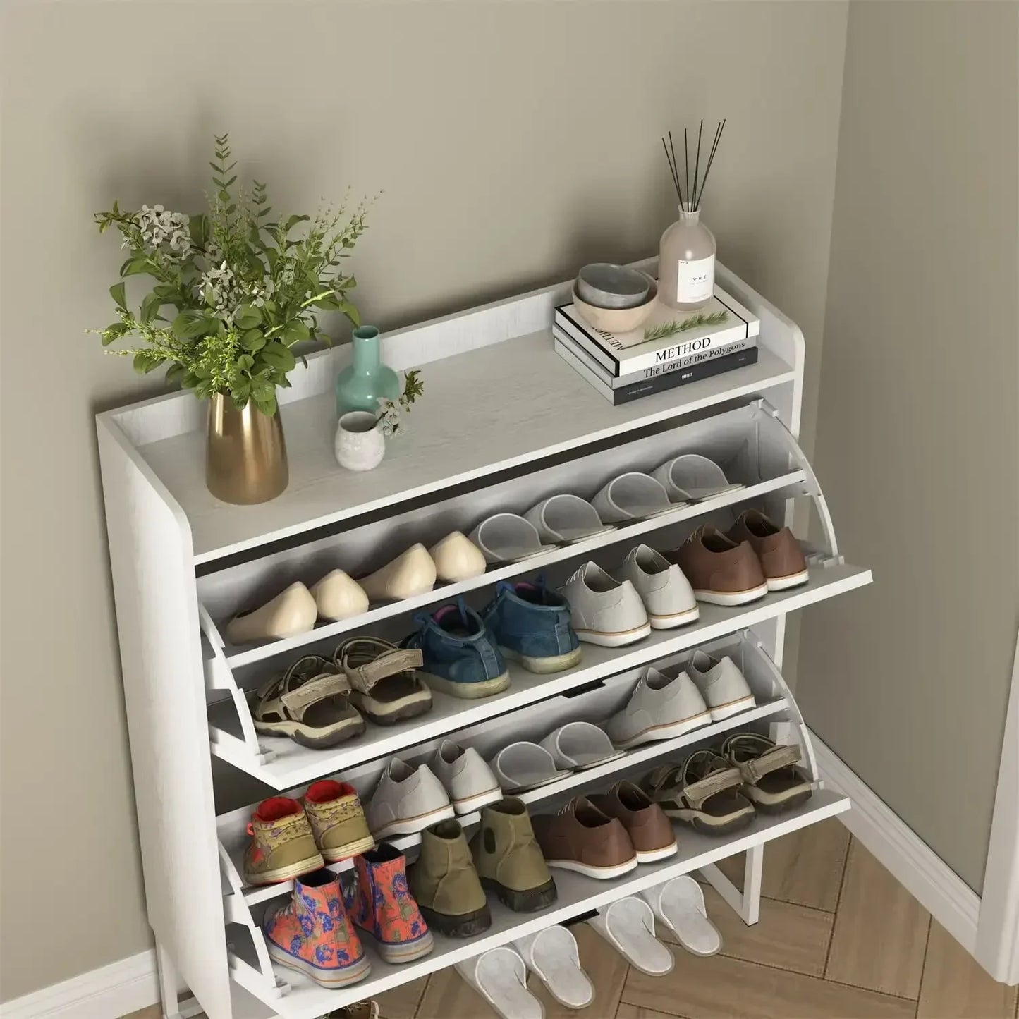2 Tier Shoe Cabinet Storage Organizer for Entryway Hallway Living Room
