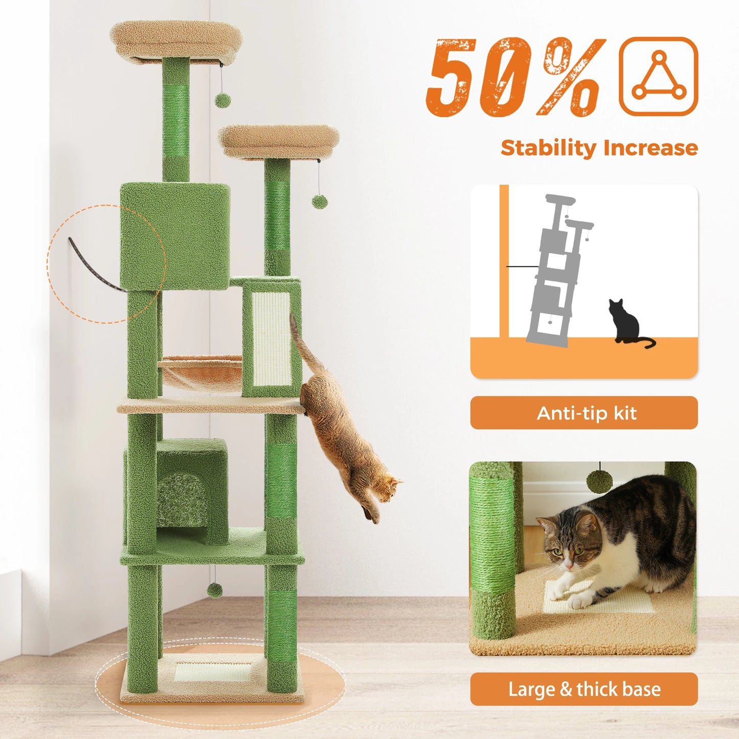 Multi-Level Cat Tree Indoor Tower with Scratching Posts Hammock Condo