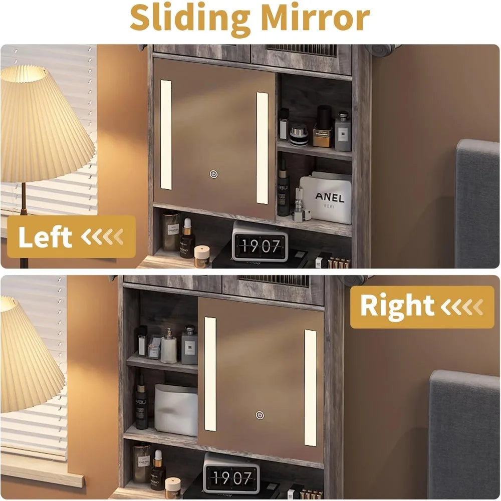 Small Vanity Desk Set Lighted Mirror Makeup Table Compact Storage