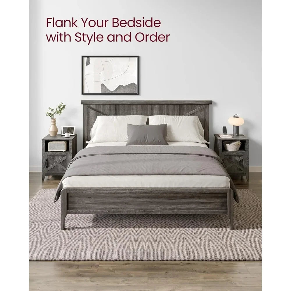 Farmhouse Nightstand Set of 2 Bedside Table Storage Open Compartment