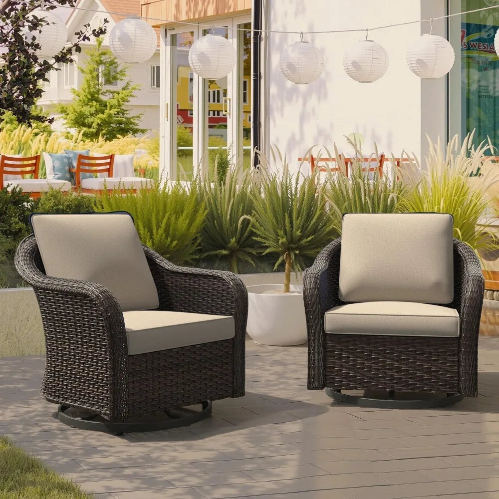 Outdoor Patio 360 Degree Swivel Glider Rocker Chairs Set of 2 Washable Cushions