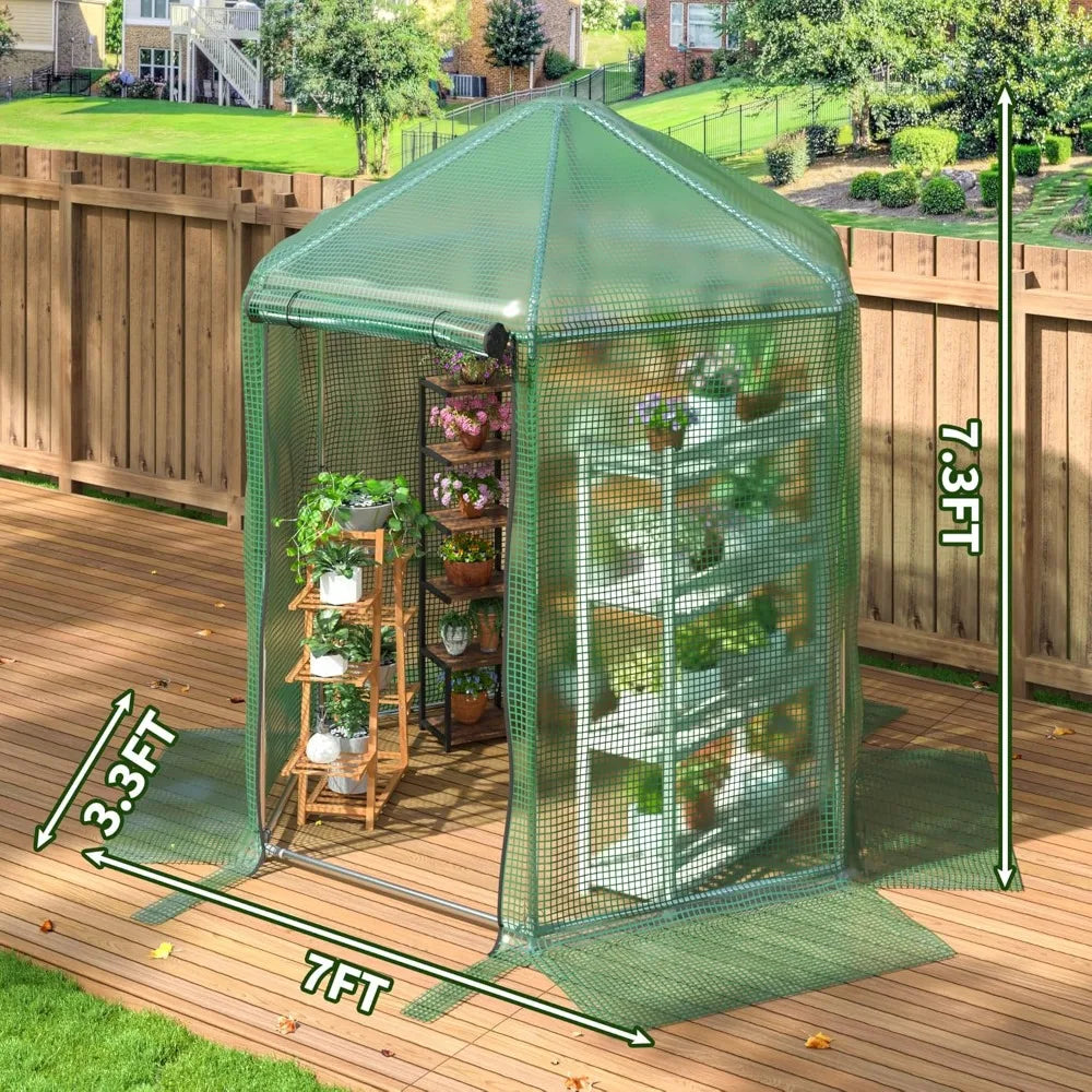 Heavy Duty 7x7x7.3 FT Outdoor Greenhouse Walk-in Metal Green House