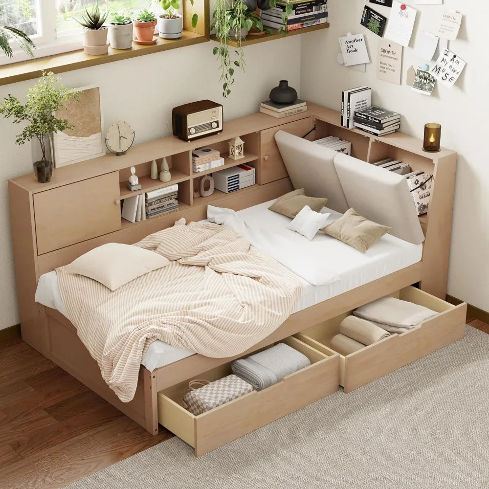 Ljustra Full Size Daybed with USB Charging Storage Drawers Minimalist Design