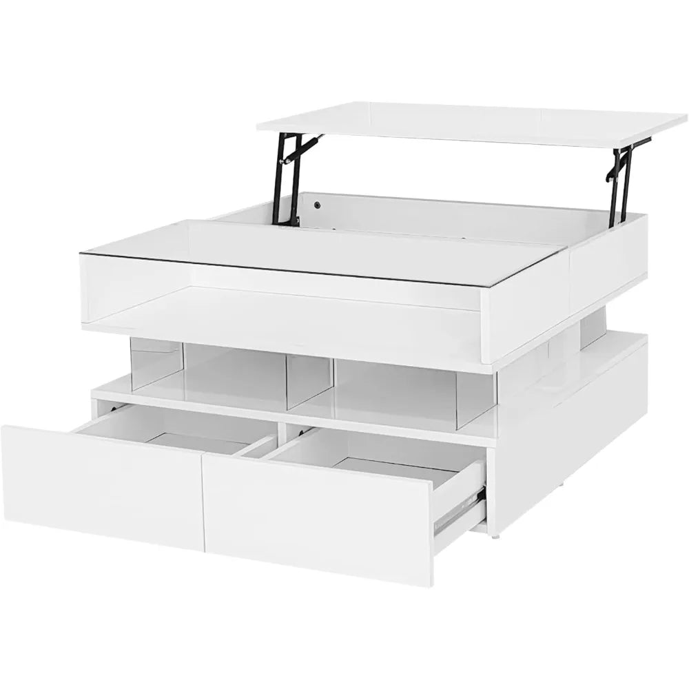 Modern Lift-Top Coffee Table High-Gloss Finish with Storage Drawers