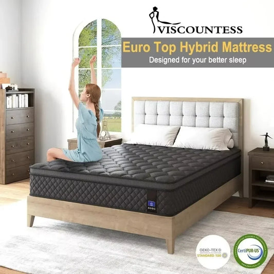 Ljustra Queen Hybrid Mattress Euro Top Medium Firm Support