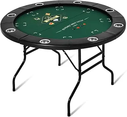 Foldable Round Poker Table for 8 Players with Cup Holders and Padded Rails