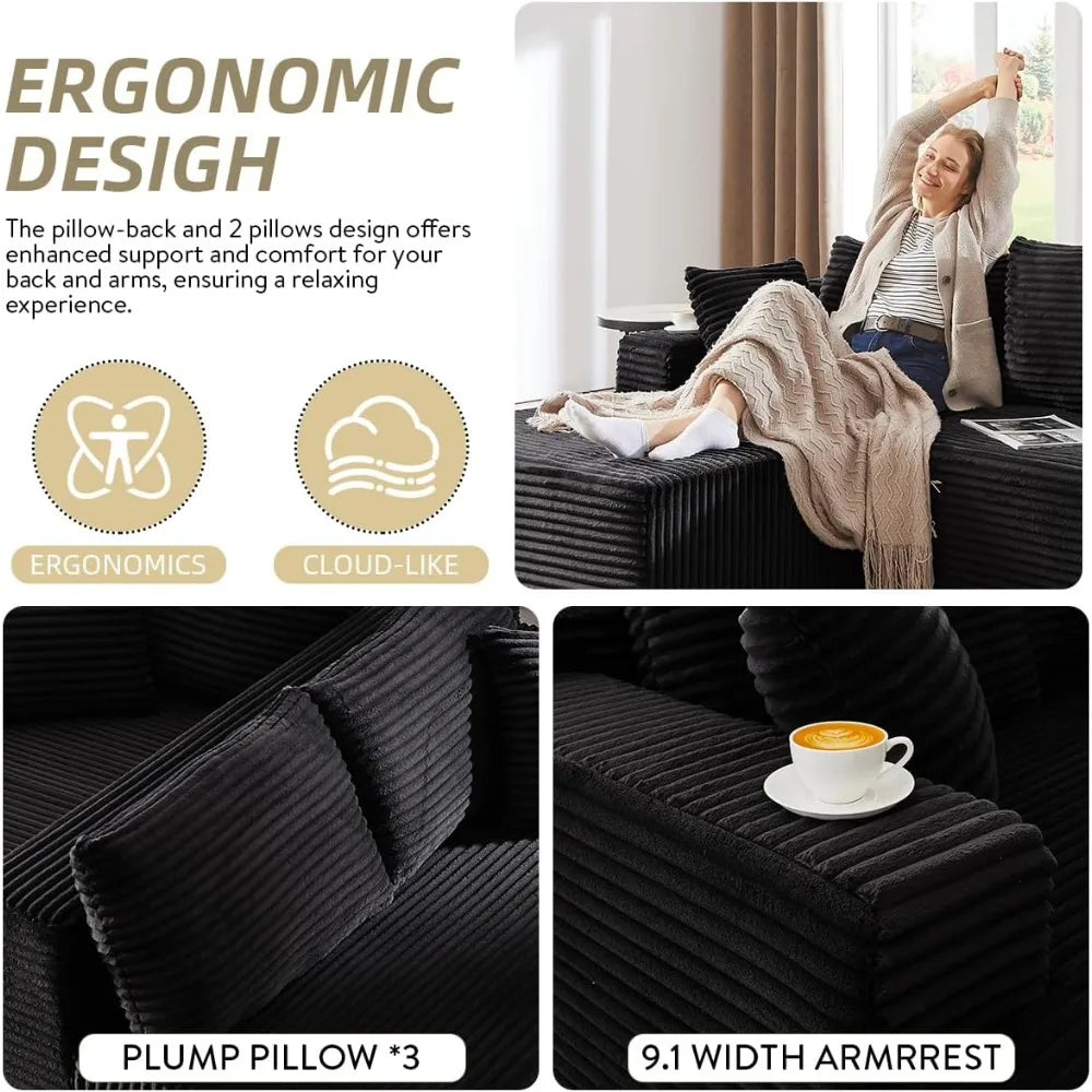 104 Inch L-Shape Cloud Sectional Couch Modern Deep Seat Sofa