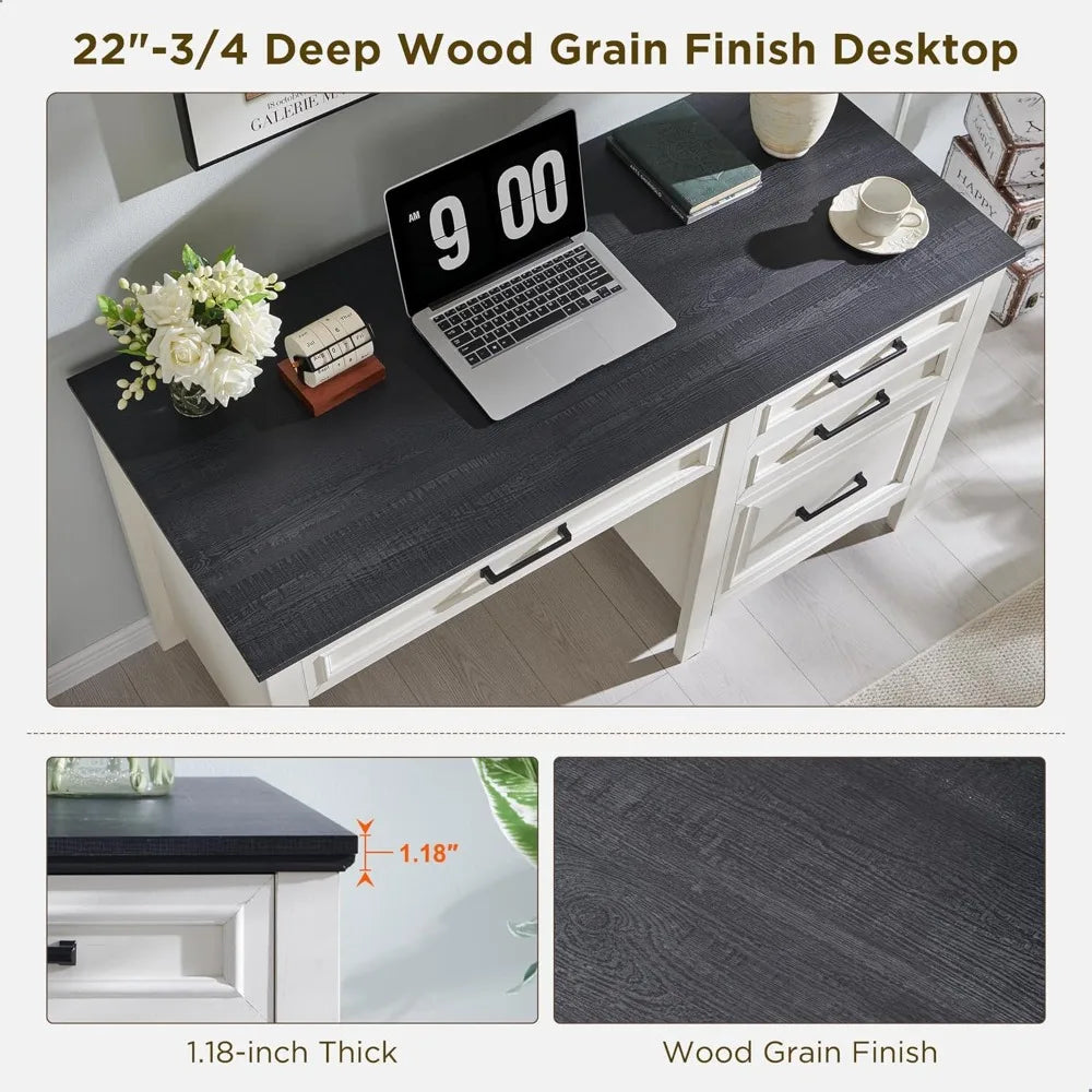 Modern Farmhouse Home Office Desk with File Cabinet 53 Inch