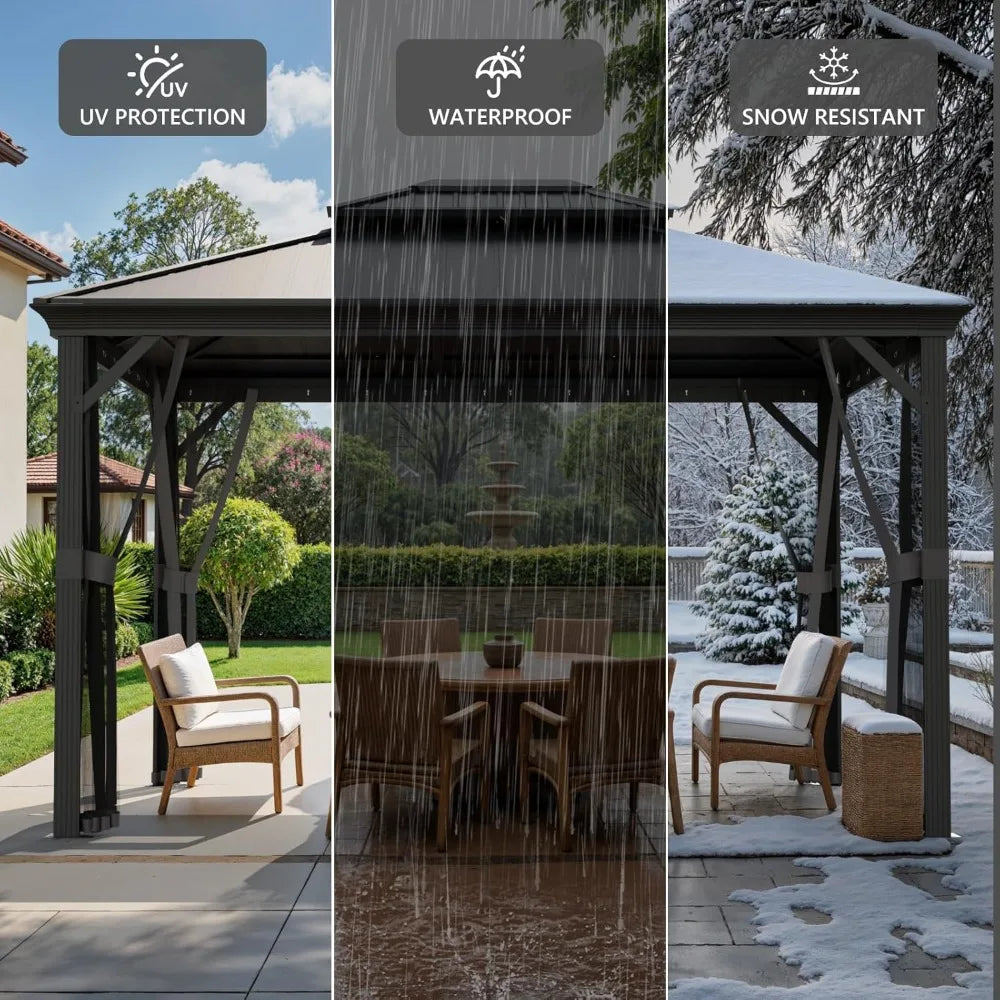 Sturdy 10x12 Aluminum Frame Gazebo with Steel Roof and Mosquito Netting
