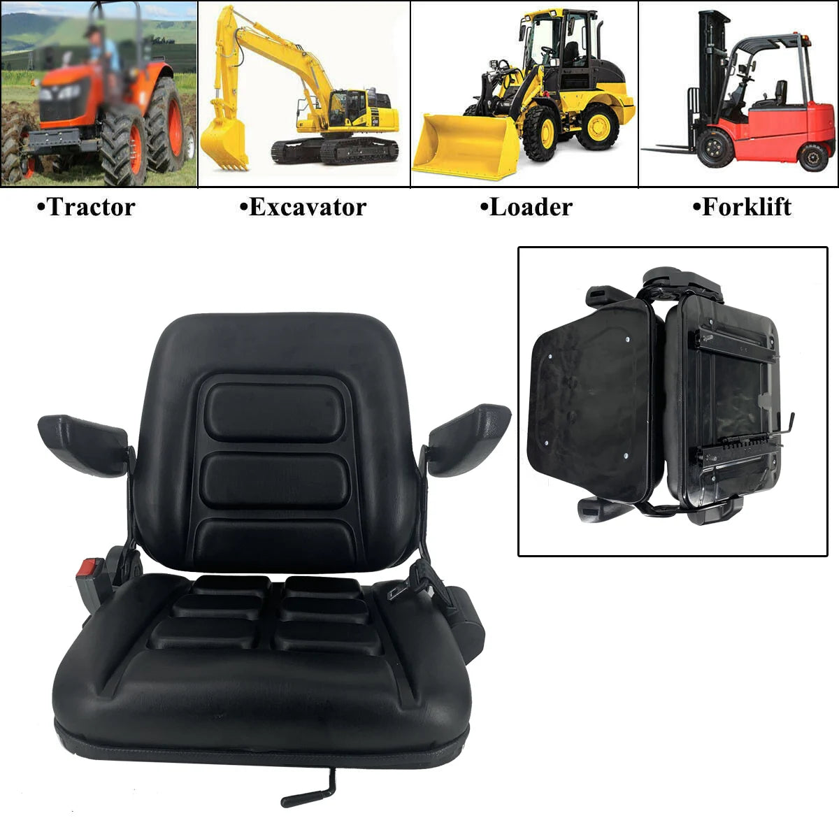 Folding Full Suspension Adjustable Forklift Seat for Heavy Equipment