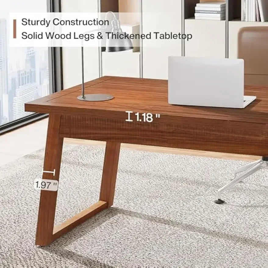 Ljustra 55 Inch Home Office Executive Desk Solid Wood Mid-Century Modern