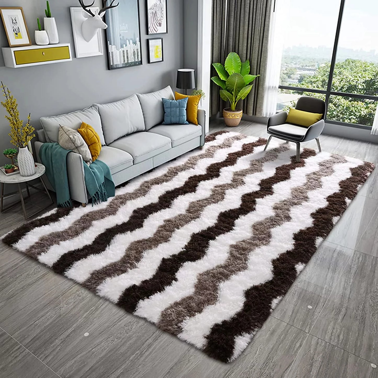 Soft Shaggy Plush Area Rug for Living Room Bedroom Modern Home Decor 5x8ft