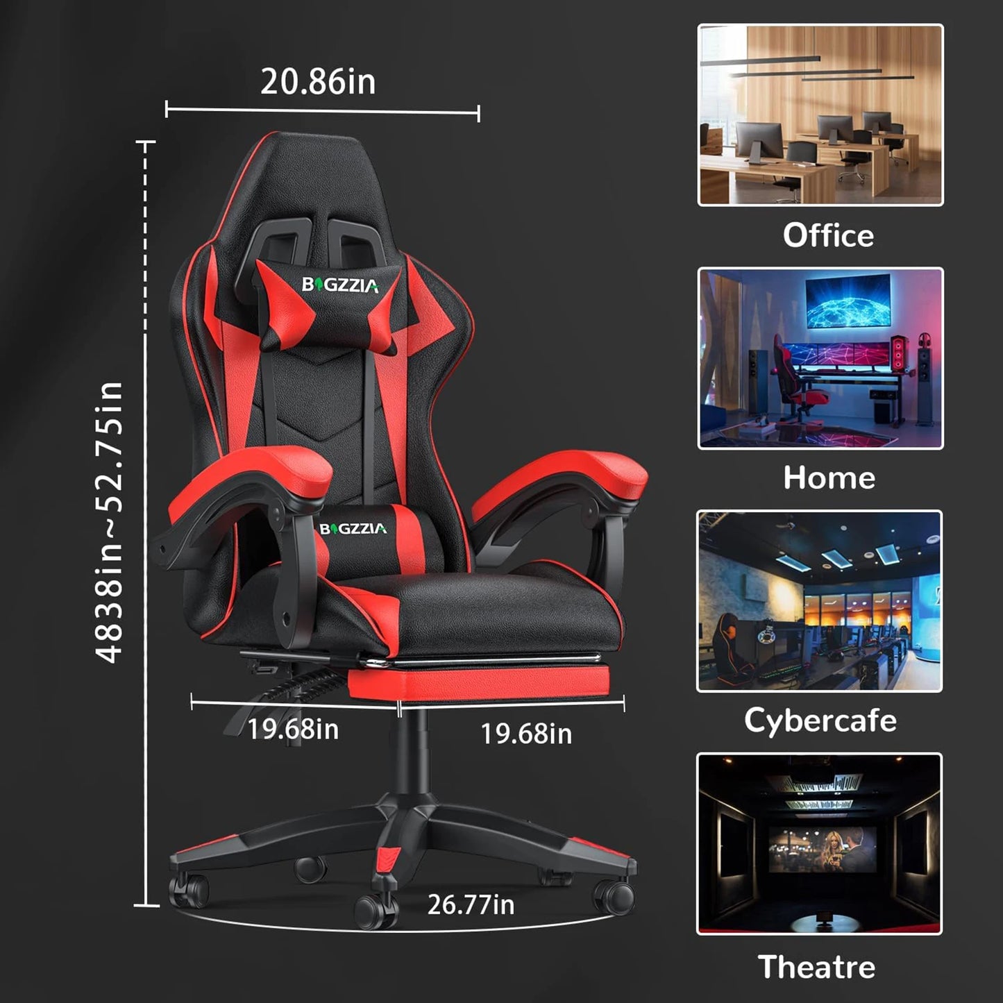 Gaming Chair with Footrest Ergonomic Adjustable Lumbar Support Chair