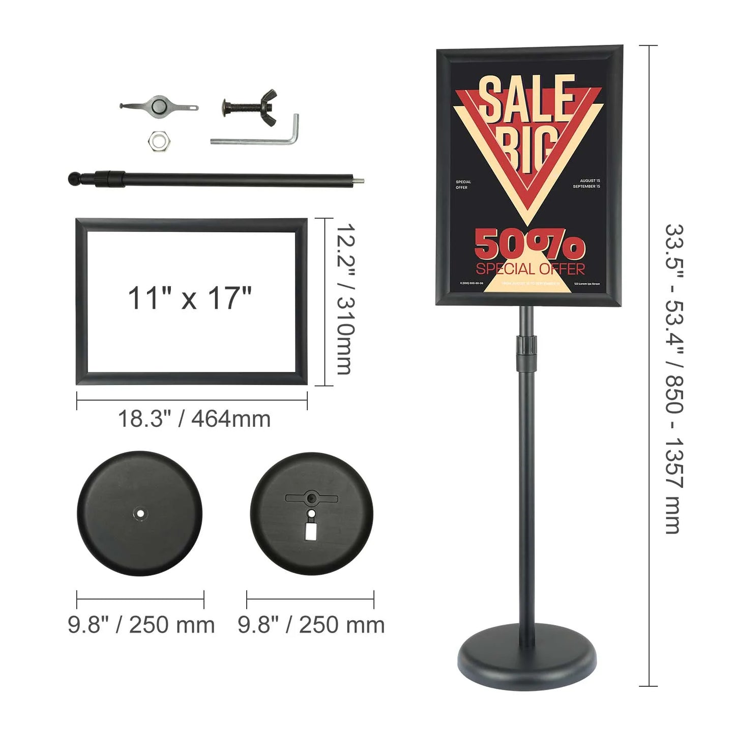 VEVOR Adjustable Pedestal Sign Holder Heavy-Duty Floor Stand Display
