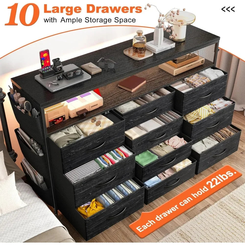 Dresser TV Stand with 10 Drawers LED Lights & Power Outlets for 55" TV