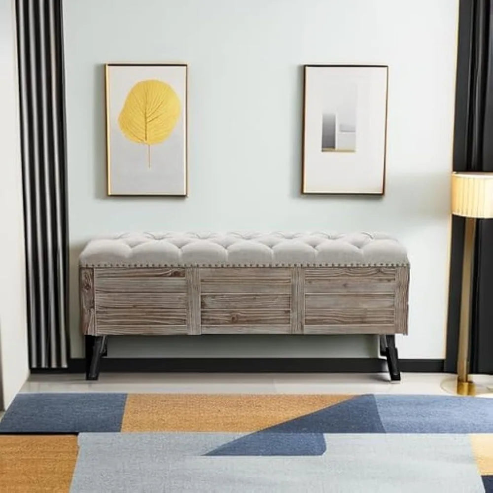 Ljustra 47 Inch Farmhouse Storage Bench for Bedroom Seating and Storage