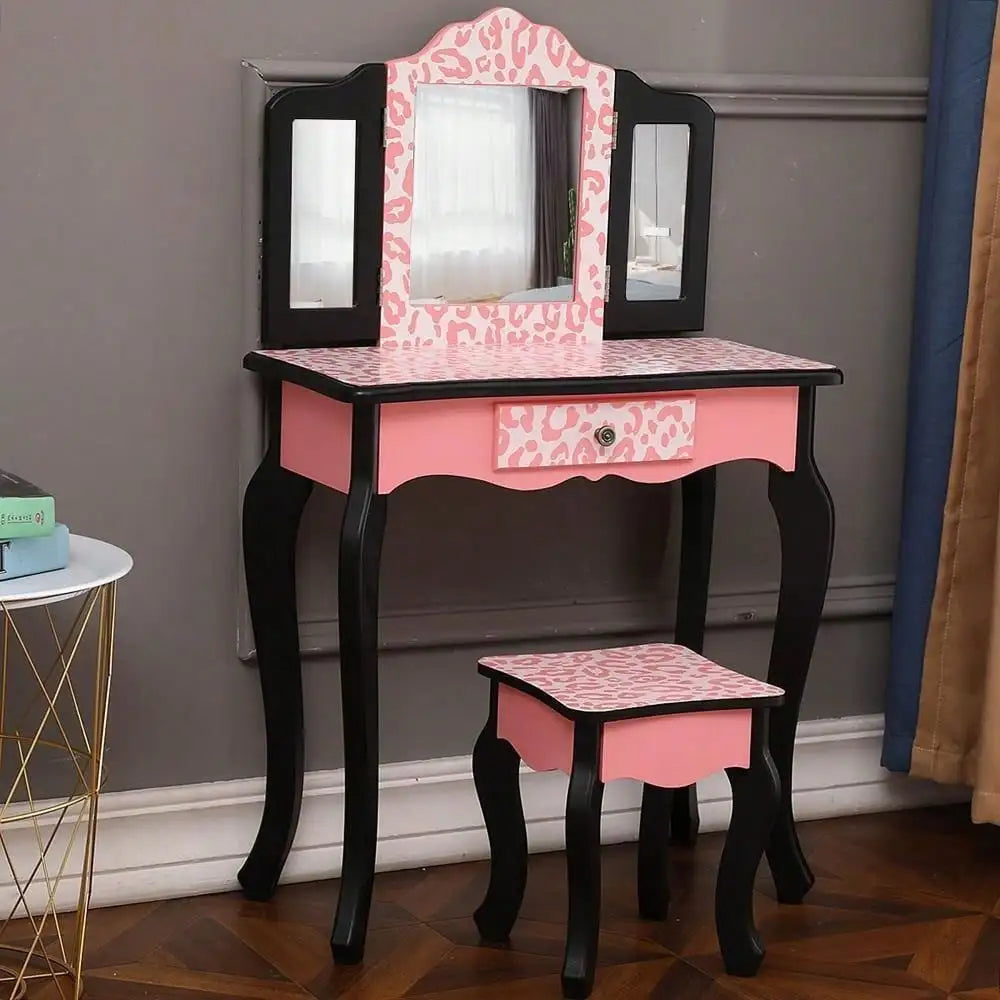 Pretend Play Vanity Table Set with Mirror Kids Makeup Dressing Gift