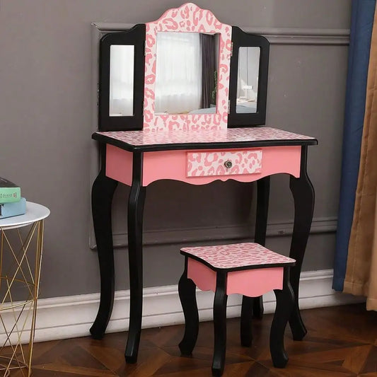 Pretend Play Vanity Table Set with Mirror Kids Makeup Dressing Gift