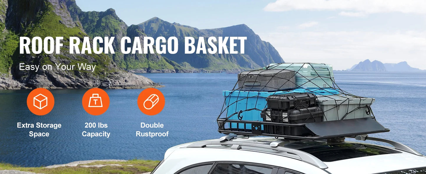 Ljustra Heavy-Duty Roof Rack Cargo Basket 200LBS Capacity SUV Truck