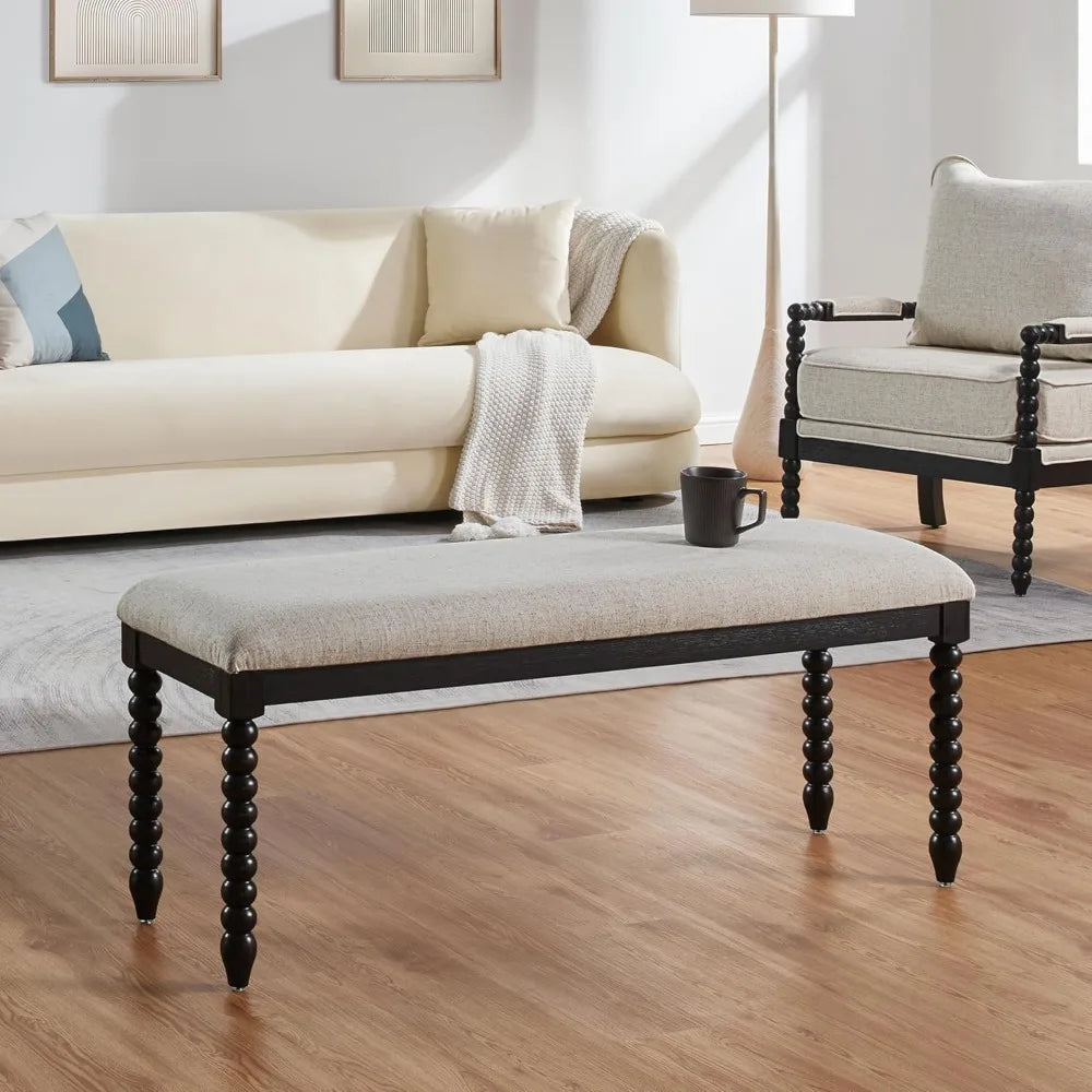 Upholstered Bench for Bedroom Entryway Vintage Wood Legs Ottoman