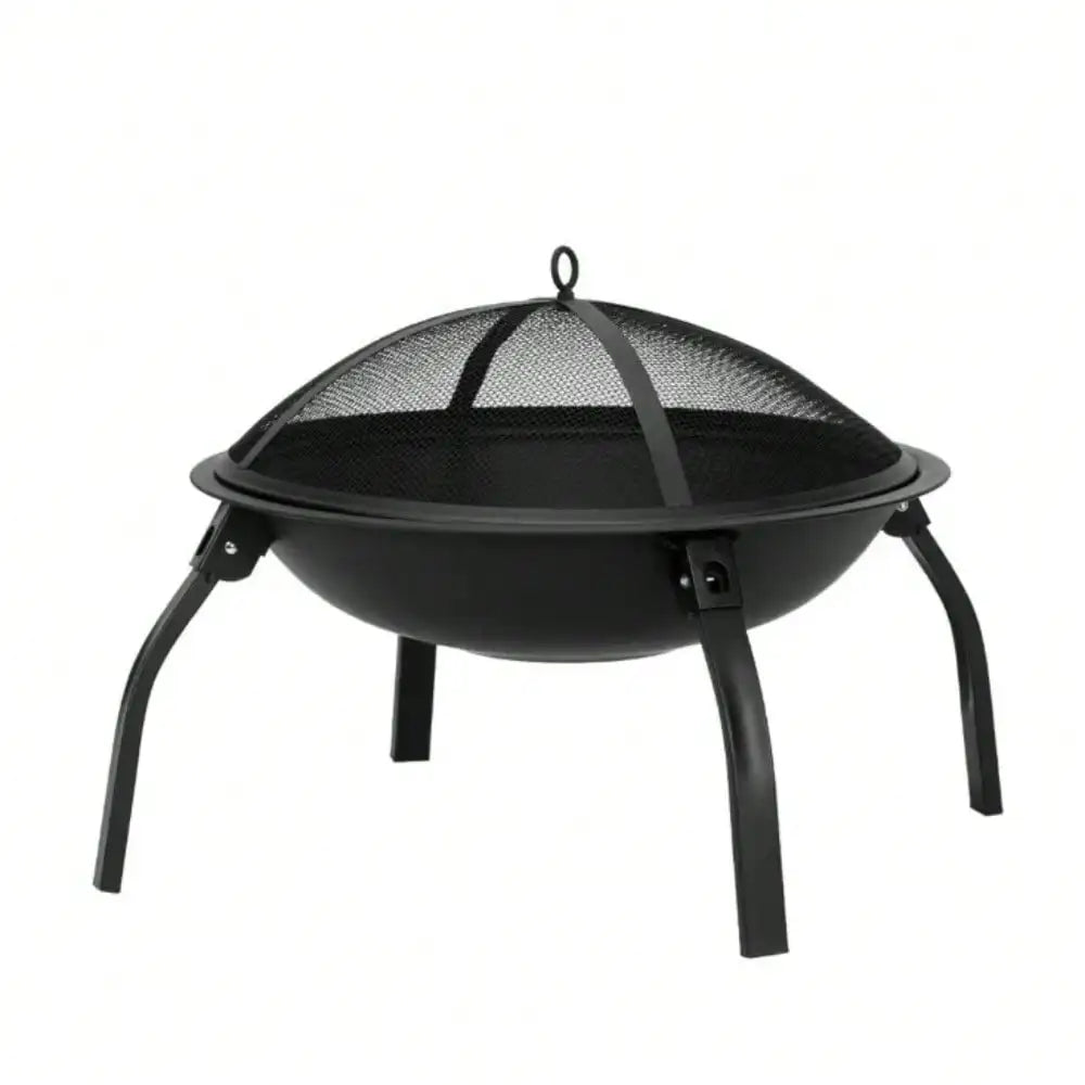 Foldable Round Metal Fire Pit 22in Backyard Patio Outdoor Cooking