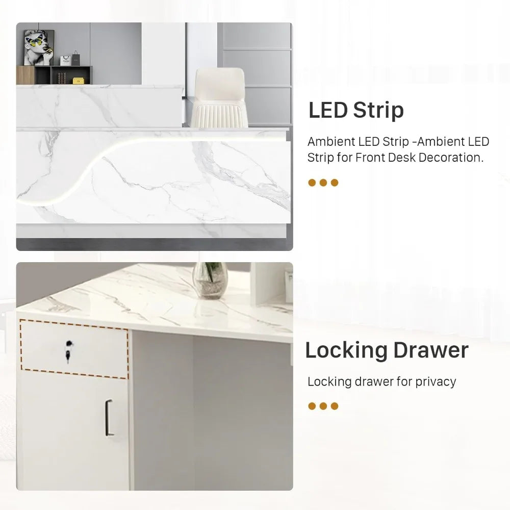Modern Reception Desk with Locking Drawers LED Light Strip Office Counter