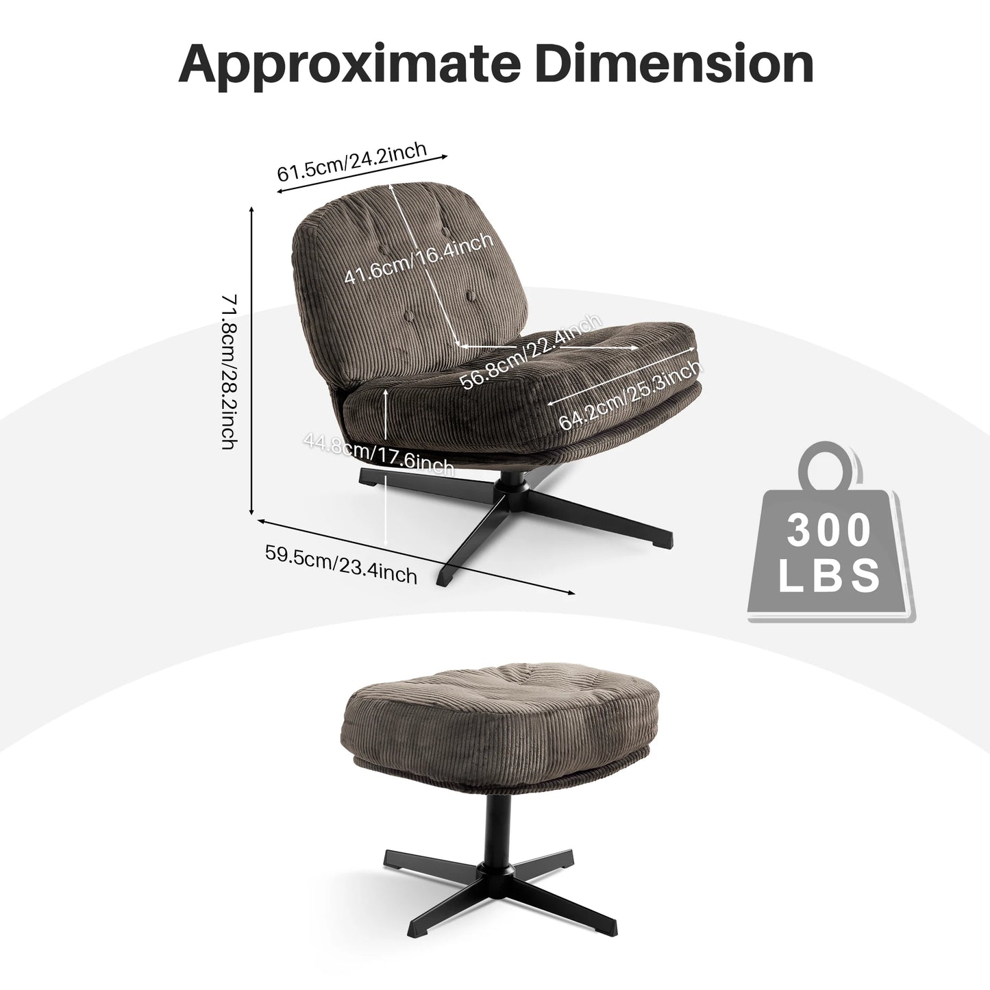 Ljustra Modern Foldable Accent Chair 360° Swivel Upholstered Lounge