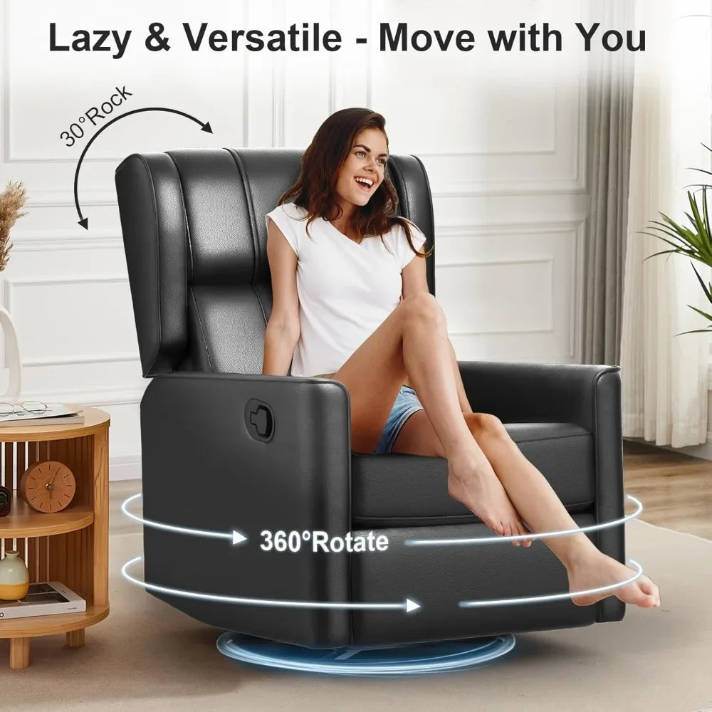 360 Swivel Recliner Chair Plush Rocking Glider Leather Upholstery